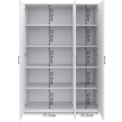 Opbergkast Ray 120cm met 3 deuren en 4 legplanken -wit