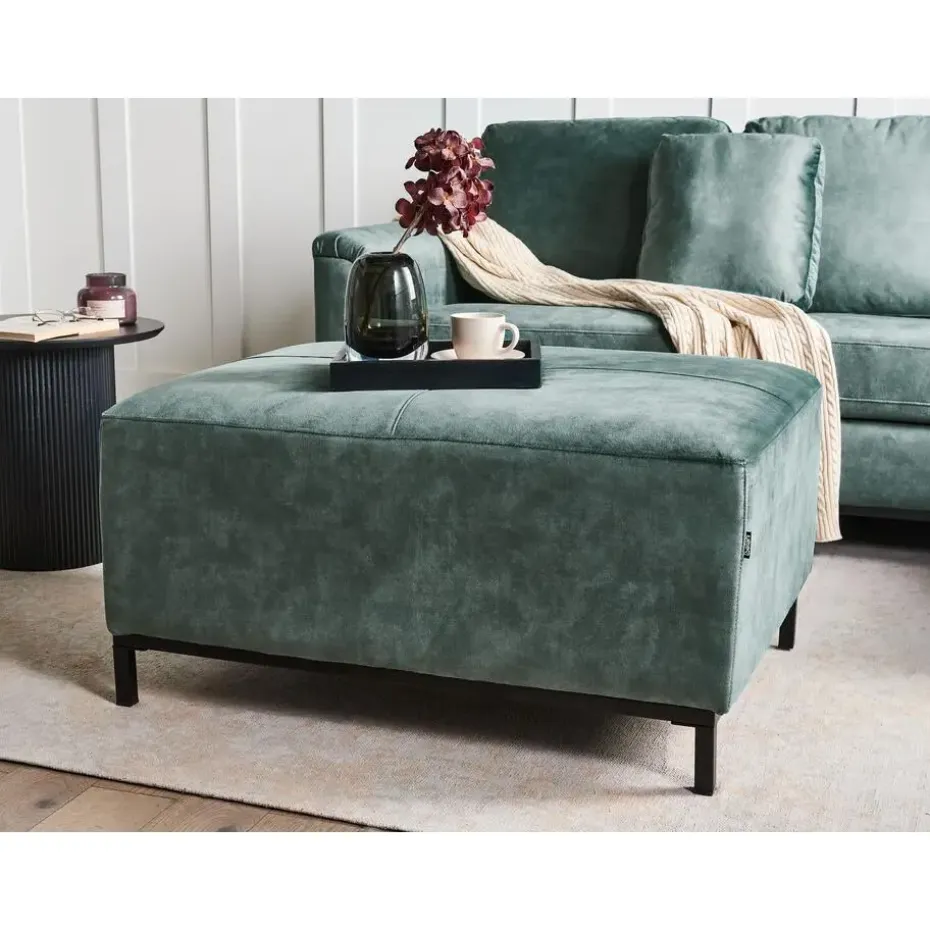 OSLO - Ottomaan - Blauwgroen - Fluweel