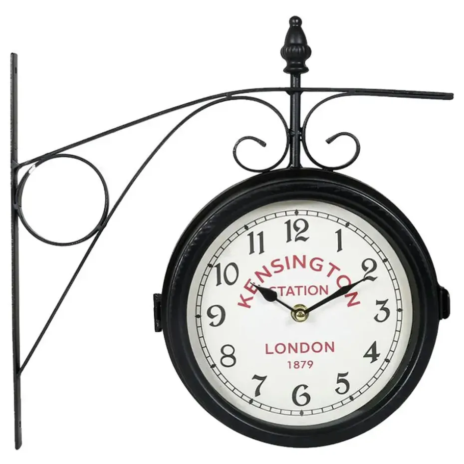 Ostaria Wandklok/muur klok - 21cm - Station klok - metaal - zwart