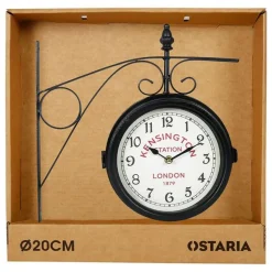 Ostaria Wandklok/muur klok - 21cm - Station klok - metaal - zwart
