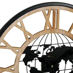 Ostaria Wandklok/muur klok - Wereldbol - D40 cm - MDF - naturel
