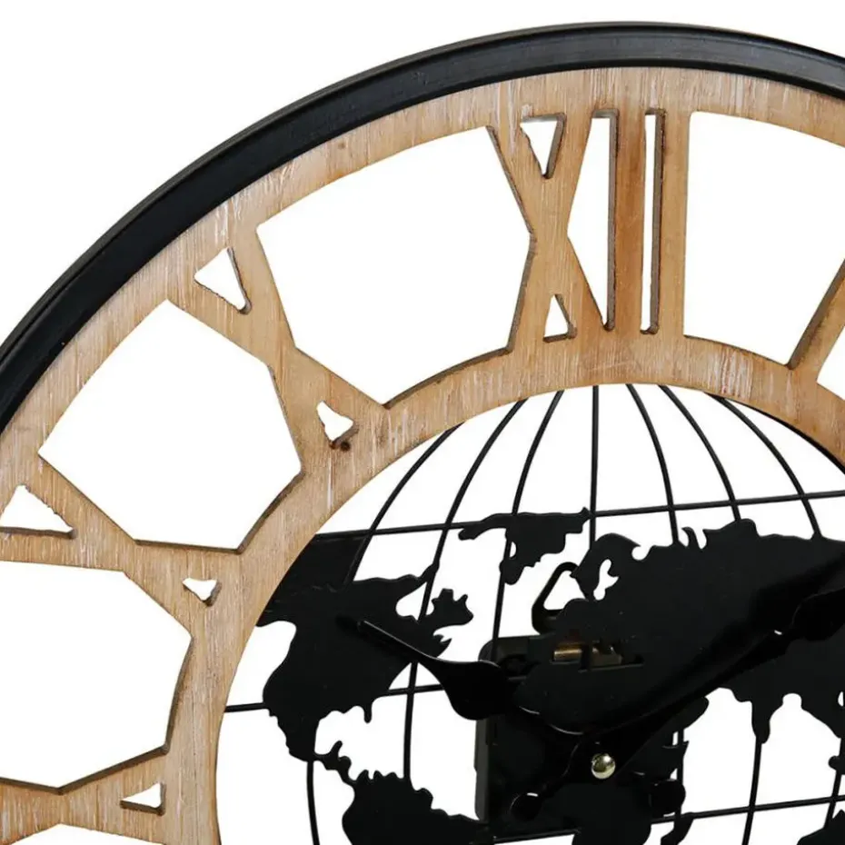 Ostaria Wandklok/muur klok - Wereldbol - D40 cm - MDF - naturel