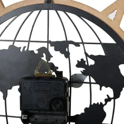 Ostaria Wandklok/muur klok - Wereldbol - D40 cm - MDF - naturel