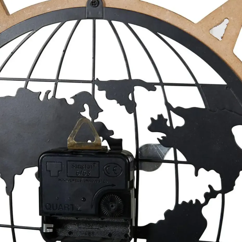 Ostaria Wandklok/muur klok - Wereldbol - D40 cm - MDF - naturel