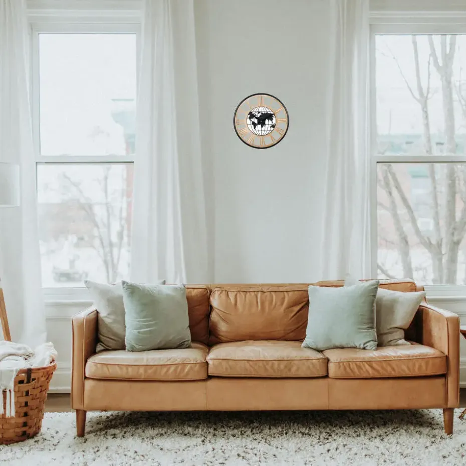 Ostaria Wandklok/muur klok - Wereldbol - D40 cm - MDF - naturel