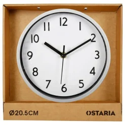 Ostaria Wandklok/muur klok - D20 cm - kunststof - zilver