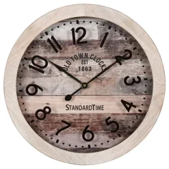 Ostaria Wandklok/muur klok - old town - D45 cm - hout - naturel