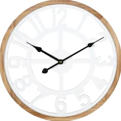 Ostaria Wandklok/muur klok - D40 cm - MDF - wit/bruin - kamer