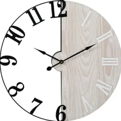 Ostaria Wandklok/muur klok - D50 cm - metaal/hout - naturel/zwart