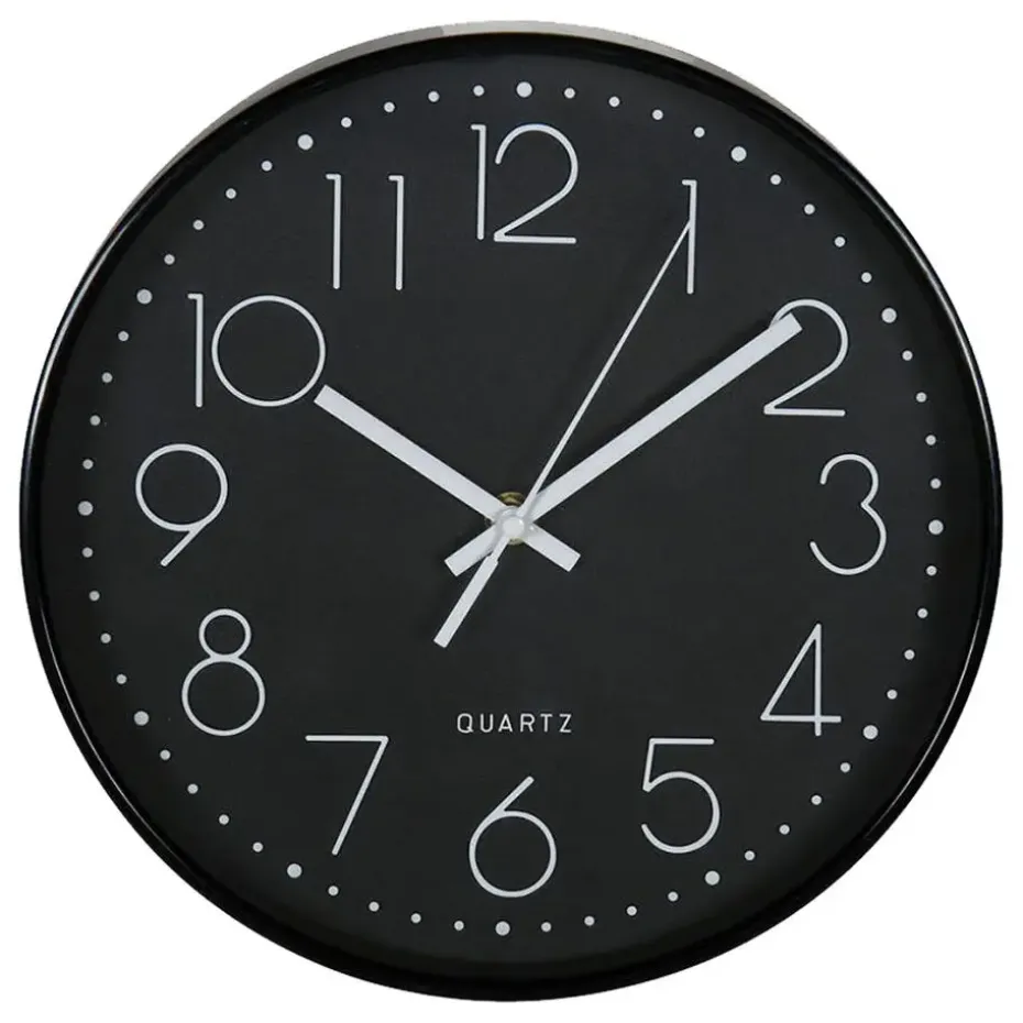 Ostaria Wandklok/muur klok - D25 cm - kunststof - zwart