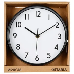 Ostaria Wandklok/muur klok - D20 cm - kunststof - zwart