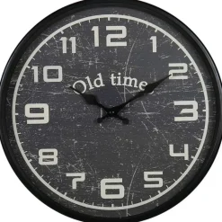Ostaria Wandklok/muur klok - Old Times - D30 cm - metaal - zwart