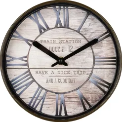 Ostaria Wandklok/muur klok - Stationsklok - D20 cm - houtlook
