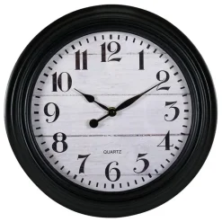 Ostaria Wandklok/muur klok - houtlook - D30cm - kunststof - zwart