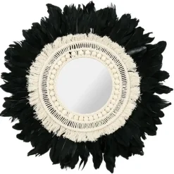 Ostaria Wandspiegel bohemian Veren - zwart/wit - rond - Dia 57 cm