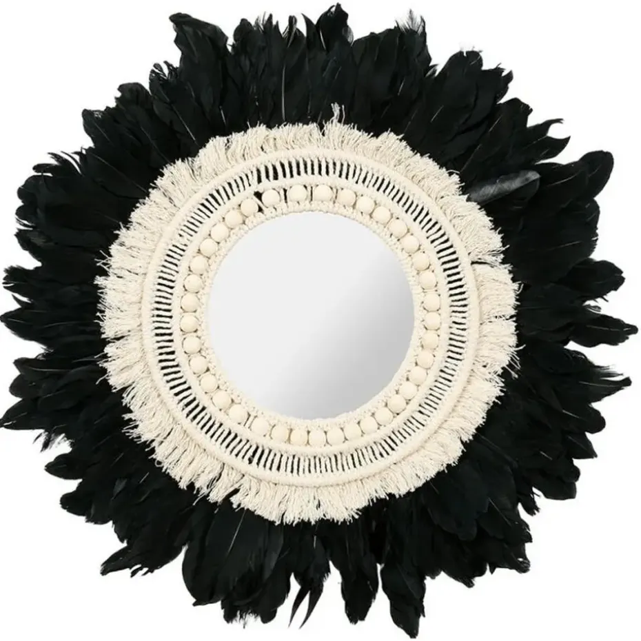 Ostaria Wandspiegel bohemian Veren - zwart/wit - rond - Dia 57 cm