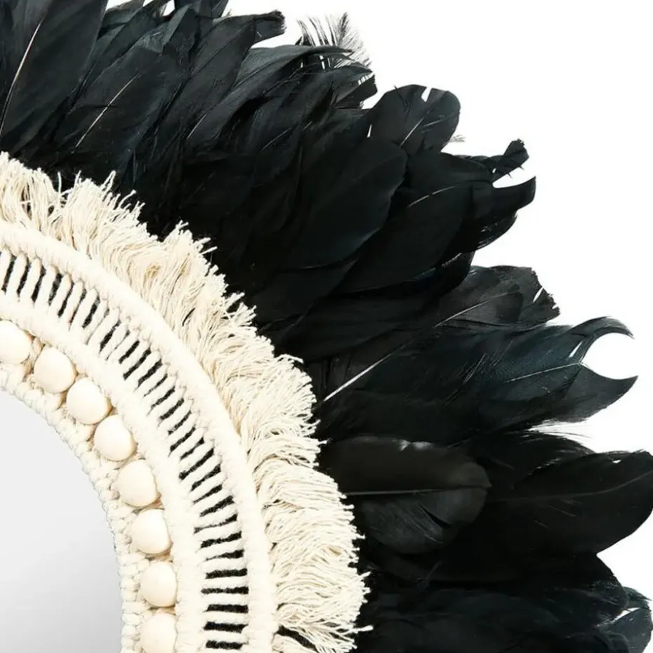 Ostaria Wandspiegel bohemian Veren - zwart/wit - rond - Dia 57 cm