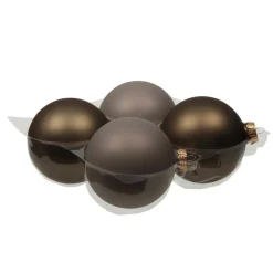 Othmar Decorations Grote kerstballen - 4x st - grijs/bruin - 10 cm - glas