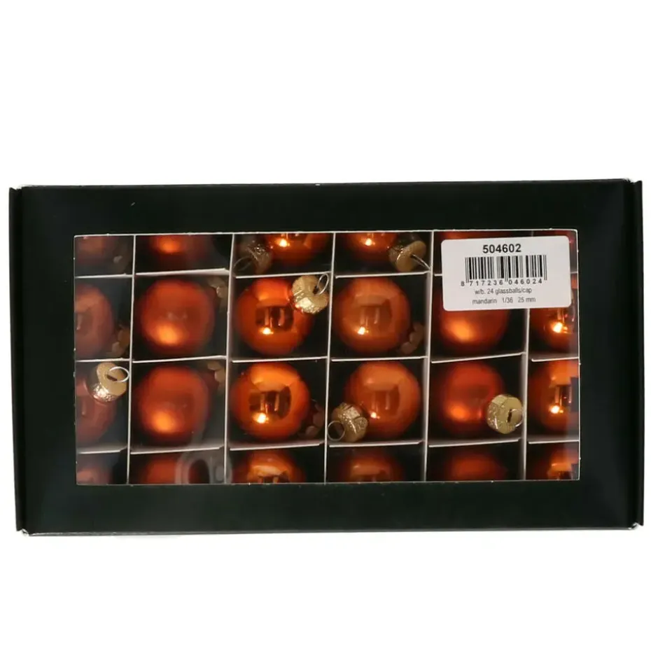 Othmar Decorations Kerstballen - glas - 24x -mandarijn - 2,5cm