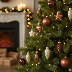 Othmar Decorations Kersthangers - sterren - 12x - bruin - 4 cm