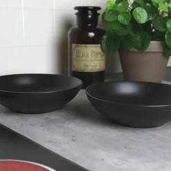 OTIX Bord 6 stuks Diep Soepborden Zwart Mat diameter 20,5cm Aardewerk IVY