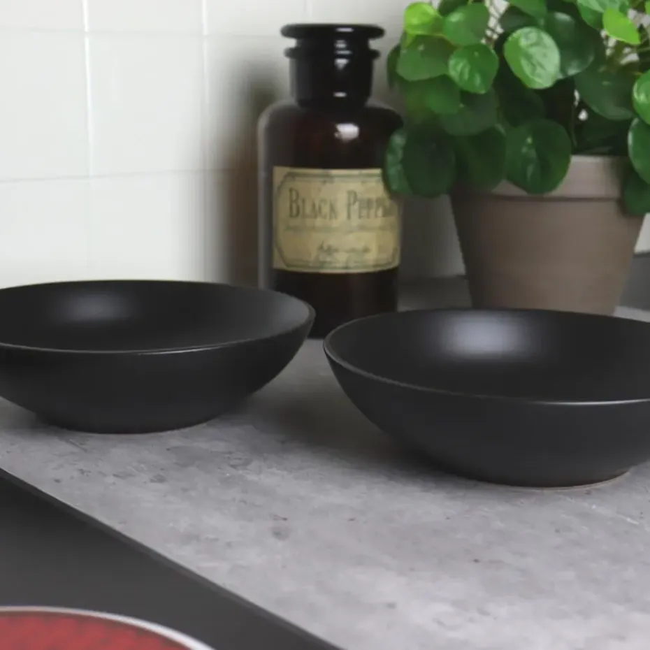 OTIX Bord 6 stuks Diep Soepborden Zwart Mat diameter 20,5cm Aardewerk IVY