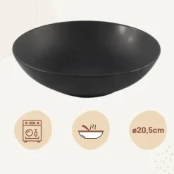 OTIX Bord 6 stuks Diep Soepborden Zwart Mat diameter 20,5cm Aardewerk IVY