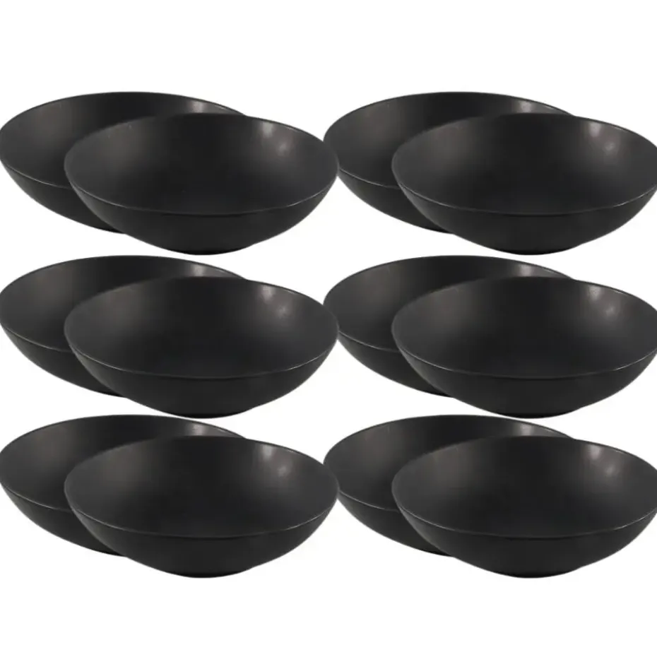 OTIX Bord 12 stuks Diep Soepborden Zwart Mat diameter 20,5cm Aardewerk IVY