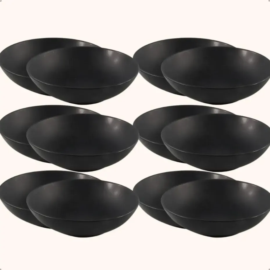 OTIX Bord 12 stuks Diep Soepborden Zwart Mat diameter 20,5cm Aardewerk IVY