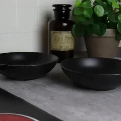 OTIX Bord 12 stuks Diep Soepborden Zwart Mat diameter 20,5cm Aardewerk IVY