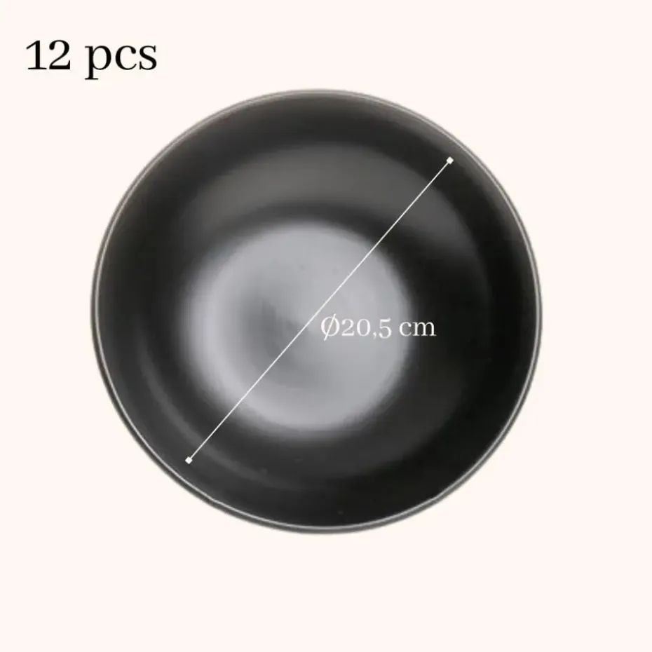 OTIX Bord 12 stuks Diep Soepborden Zwart Mat diameter 20,5cm Aardewerk IVY