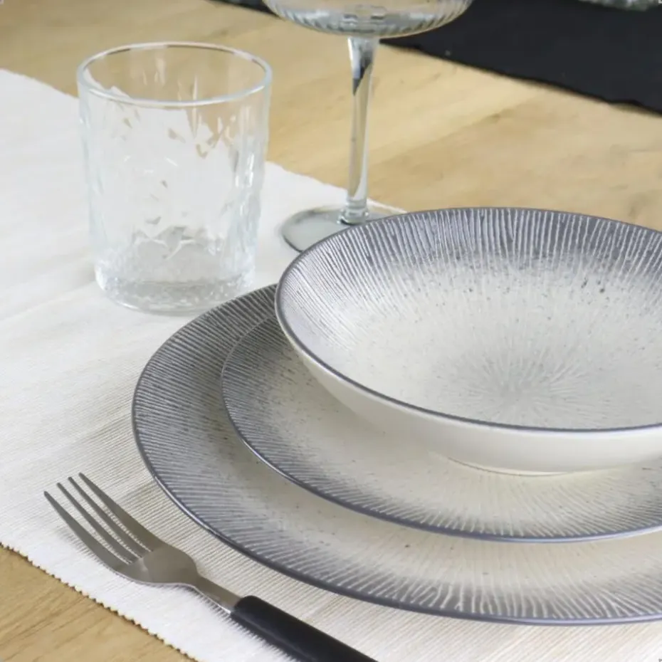 OTIX Dessert Ontbijt Bordenset 12 Persoons Zwart Taupe 21cm Keramiek TULIP