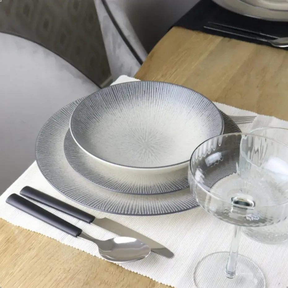 OTIX Dessert Ontbijt Bordenset 12 Persoons Zwart Taupe 21cm Keramiek TULIP