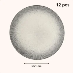 OTIX Dessert Ontbijt Bordenset 12 Persoons Zwart Taupe 21cm Keramiek TULIP
