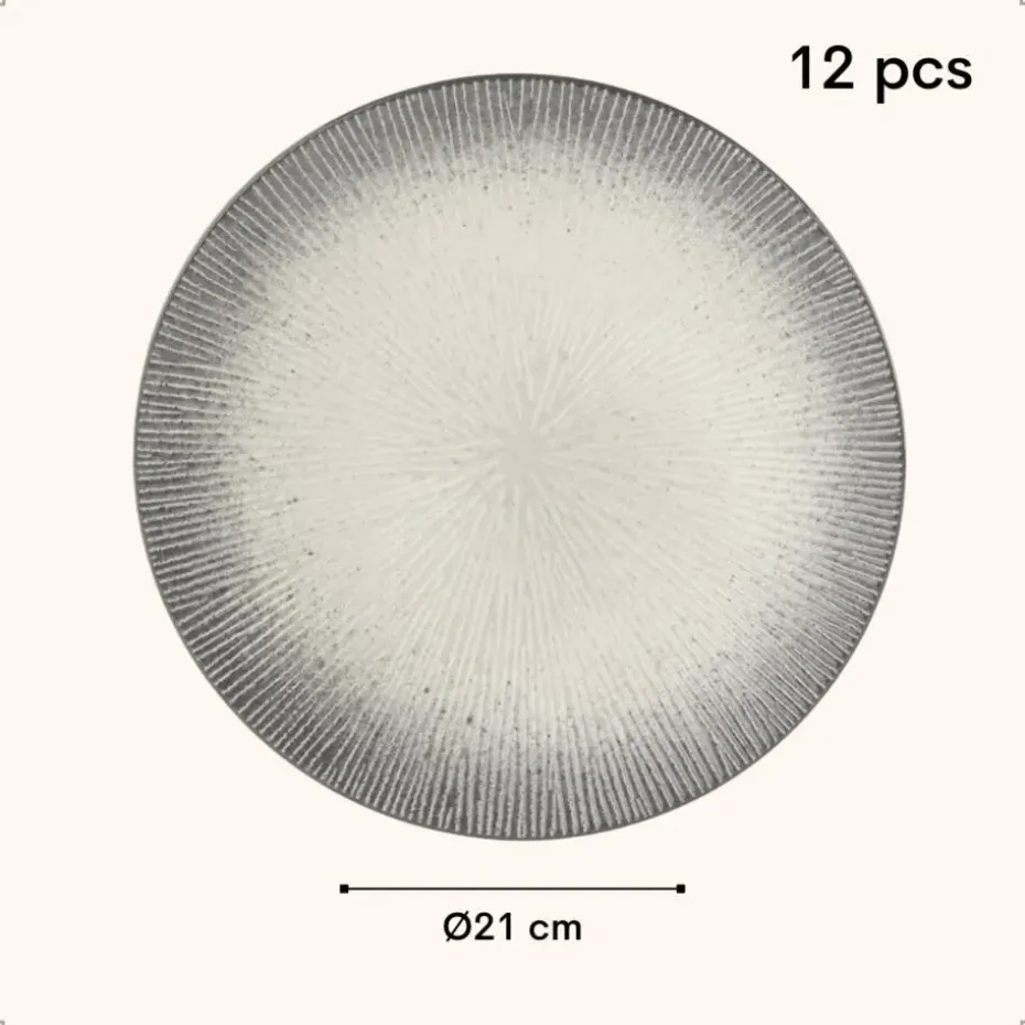 OTIX Dessert Ontbijt Bordenset 12 Persoons Zwart Taupe 21cm Keramiek TULIP