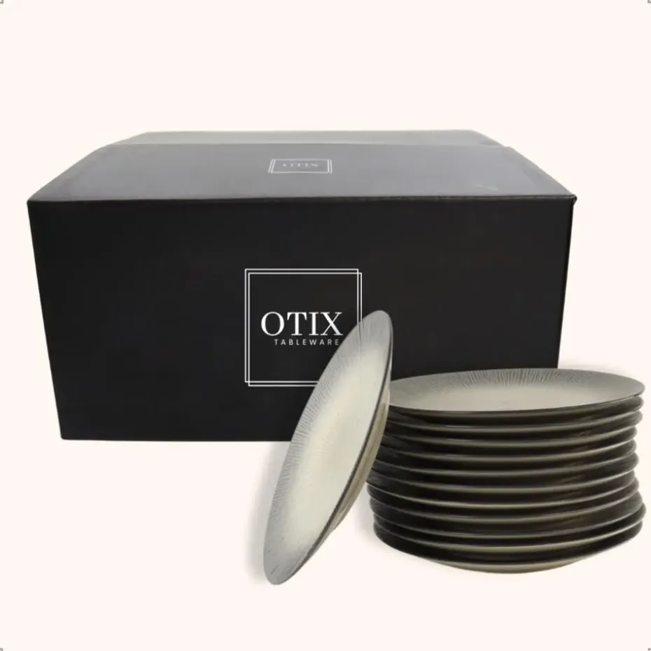 OTIX Dessert Ontbijt Bordenset 12 Persoons Zwart Taupe 21cm Keramiek TULIP