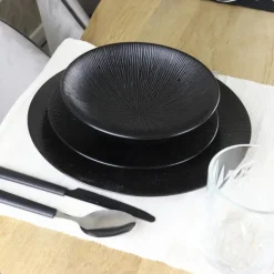 OTIX Dessert Ontbijt Bordenset 12 Persoons Zwart 21cm Keramiek POPPY