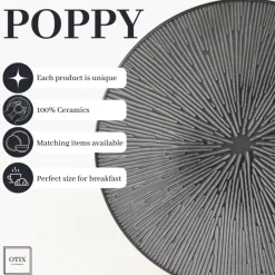 OTIX Dessert Ontbijt Bordenset 12 Persoons Zwart 21cm Keramiek POPPY