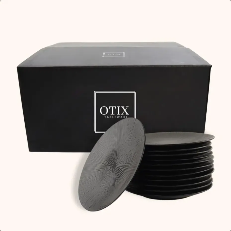 OTIX Dessert Ontbijt Bordenset 12 Persoons Zwart 21cm Keramiek POPPY