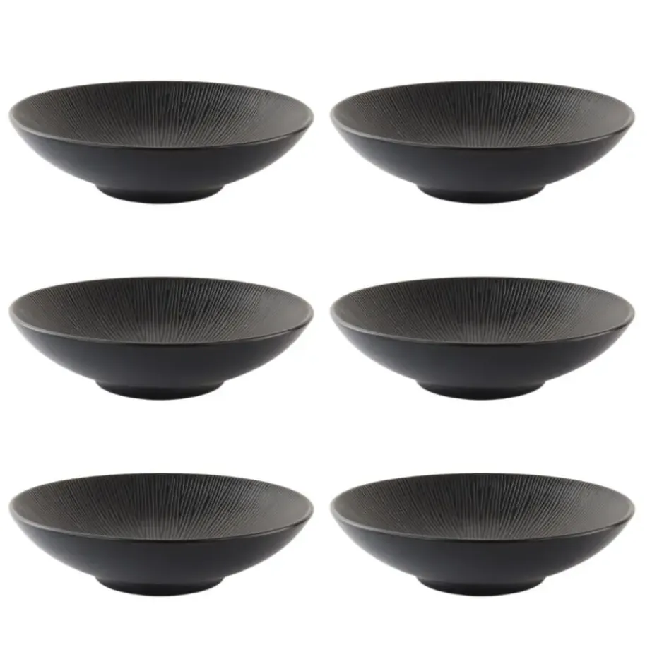 OTIX Diepe Soep Pasta Bordenset 6 Persoons Zwart 19cm Keramiek POPPY