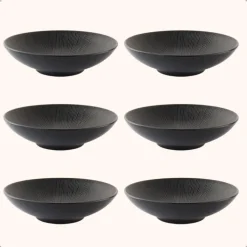 OTIX Diepe Soep Pasta Bordenset 6 Persoons Zwart 19cm Keramiek POPPY