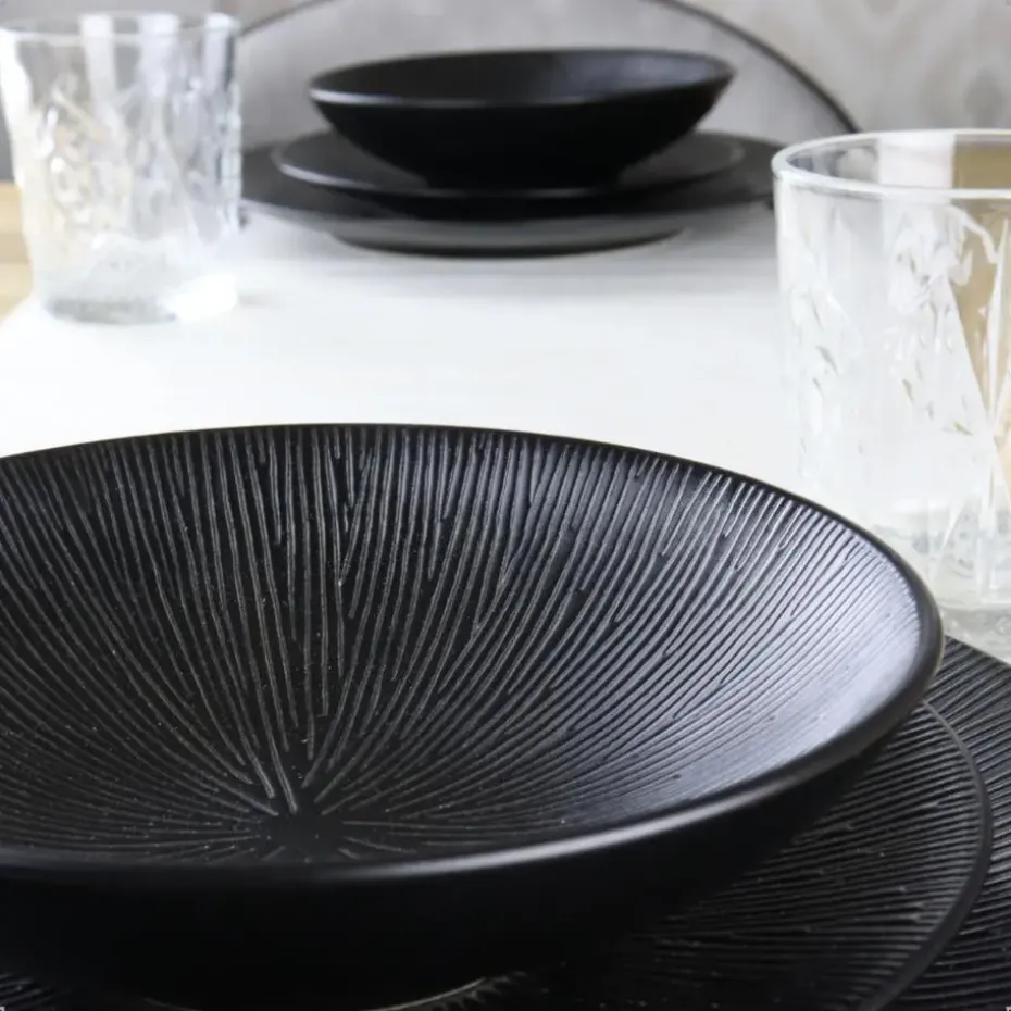 OTIX Diepe Soep Pasta Bordenset 6 Persoons Zwart 19cm Keramiek POPPY