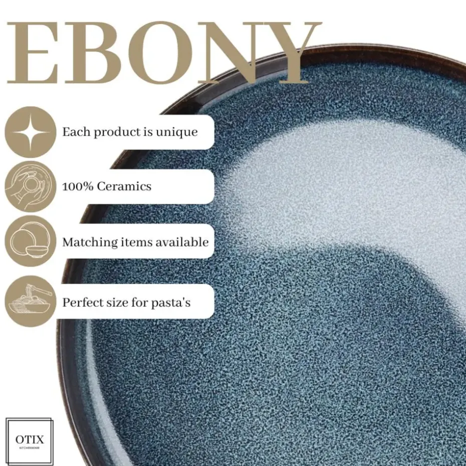 OTIX Dinerborden Bordenset 6 Persoons 26cm Blauw Aardewerk EBONY