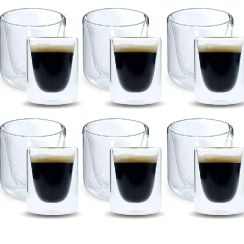 OTIX Dubbelwandige Glazen Koffietassen Koffie en Espresso 12 stuks