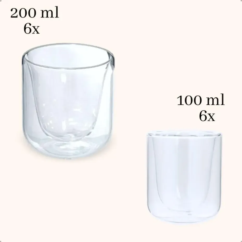 OTIX Dubbelwandige Glazen Koffietassen Koffie en Espresso 12 stuks