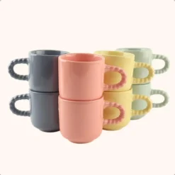 OTIX Espresso Kopjes Koffiekopjes Set van 8 Koffietassen 120 ml Aardewerk