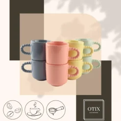 OTIX Espresso Kopjes Koffiekopjes Set van 8 Koffietassen 120 ml Aardewerk