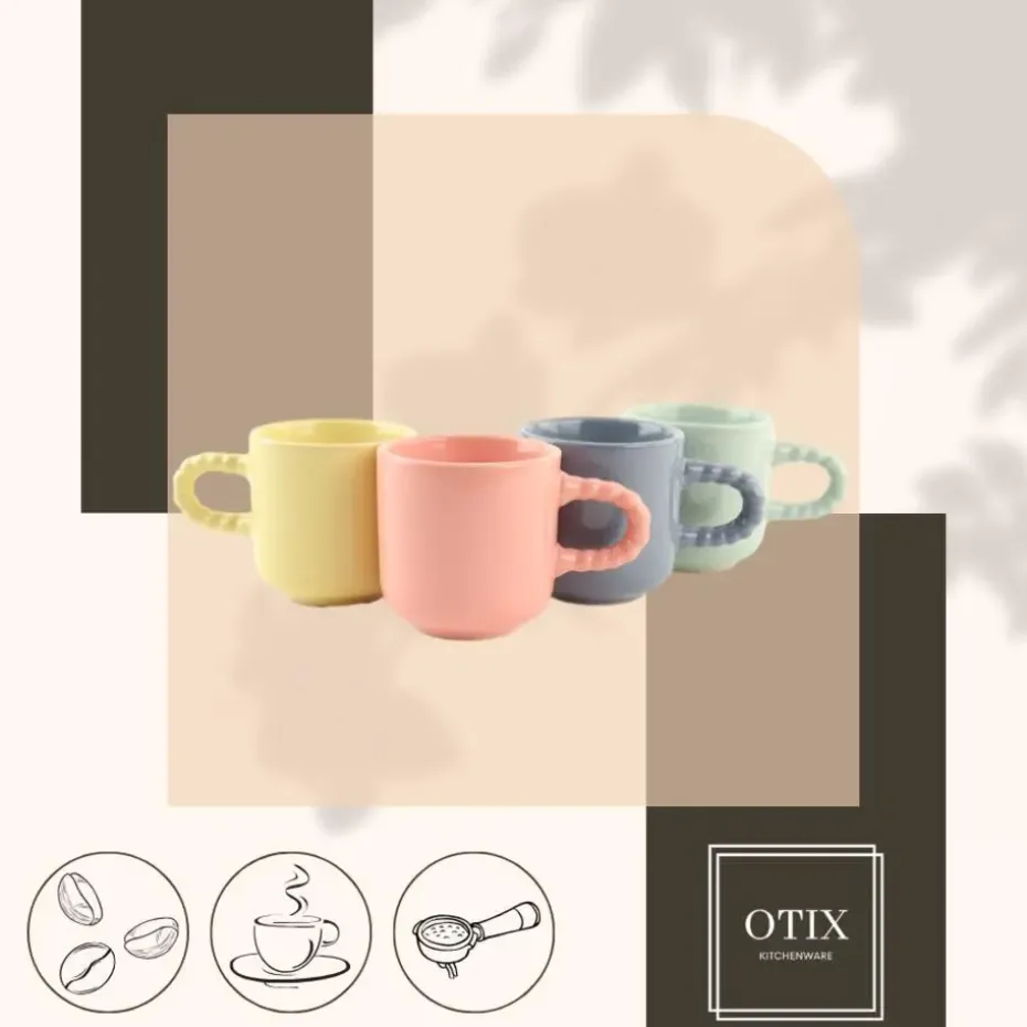 OTIX Espresso Kopjes Koffiekopjes Set van 4 Koffietassen 120 ml Aardewerk