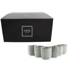 OTIX Espresso Kopjes Set van 6 Koffiekopjes 80ml Mokken Aardewerk BEECH