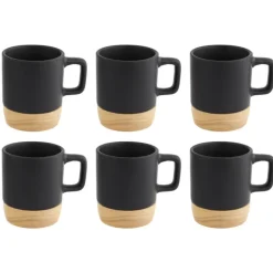 OTIX Espresso Kopjes Zwart Set van 6 120ml met Bamboe Onderzetter